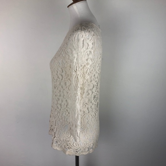 Ann Taylor Loft Size Medium Top Blouse Cream Lace - Picture 5 of 8
